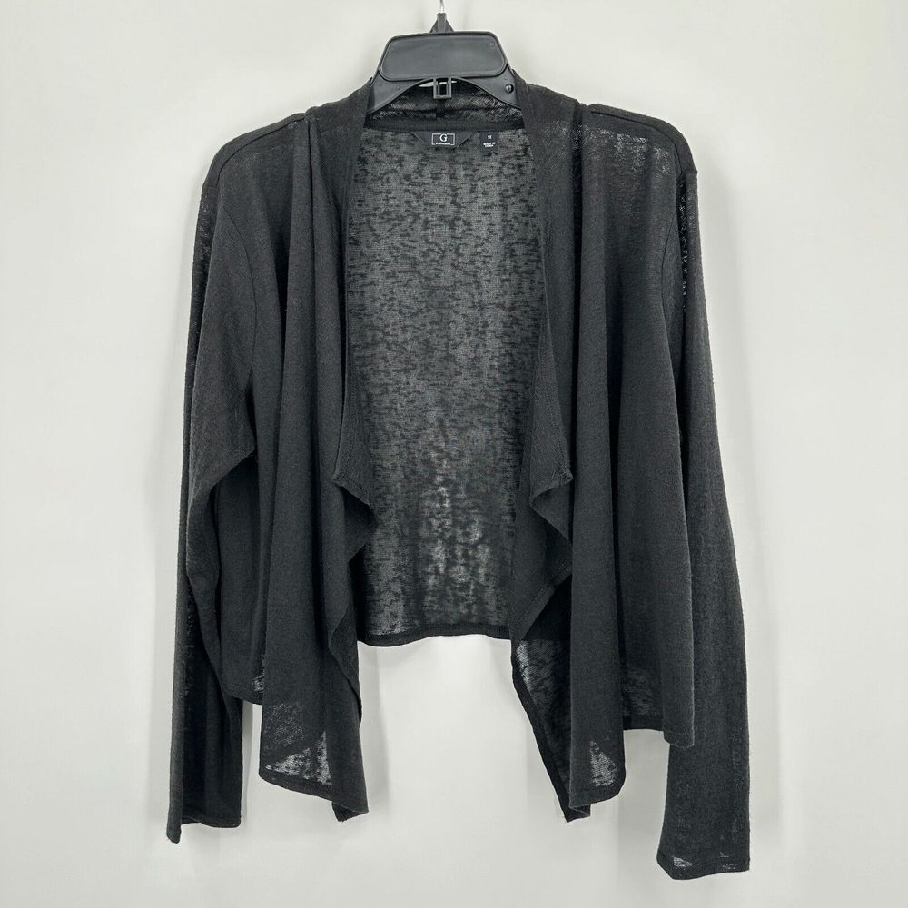 G By Giuliana Cardigan Womens 1X Plus Black Open Front Drape Neck Light Office